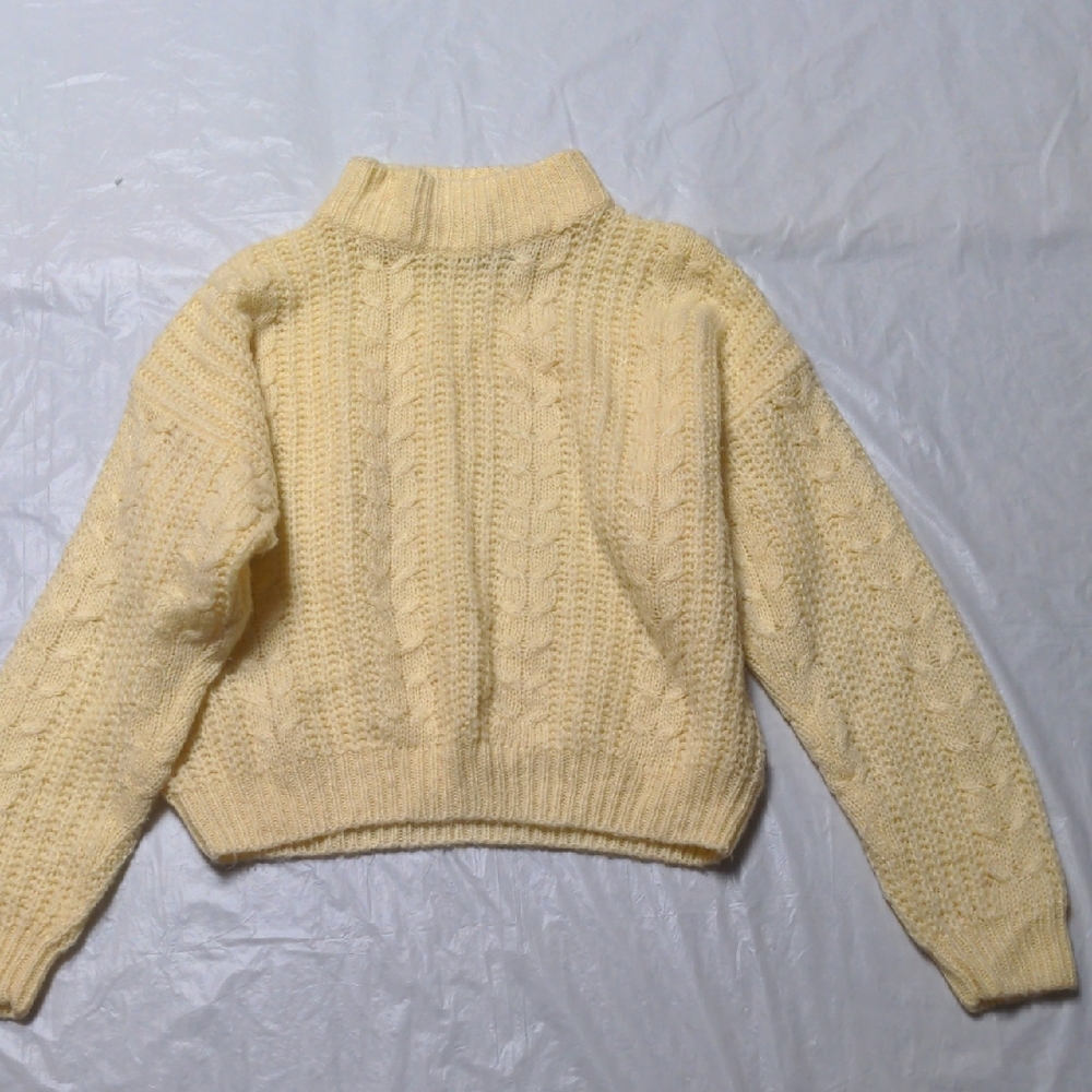 Deb Vintage 90s Cableknit Cream Boxy Fit Crewneck Sweater Size Large